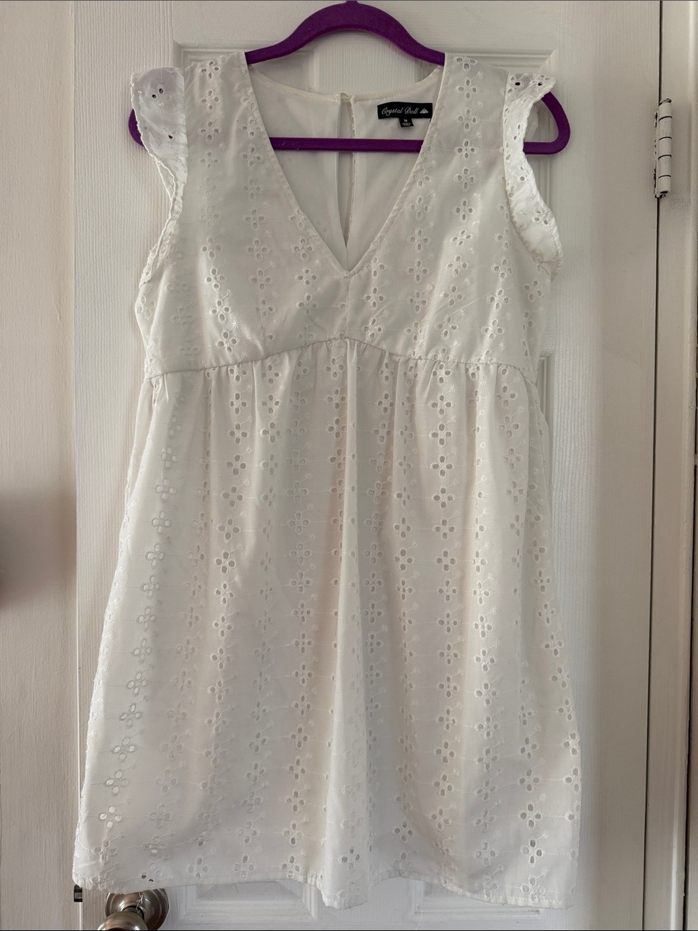 Crystal Doll White Eyelet V-Neck Sleeveless Dress